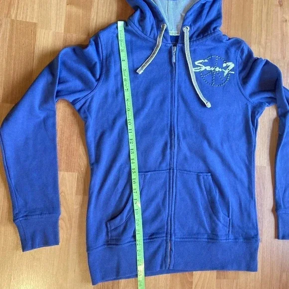 SEVEN7 Love‎ And Peace Periwinkle Blue Zip-up Hoodie, Size Large - Picture 6 of 10